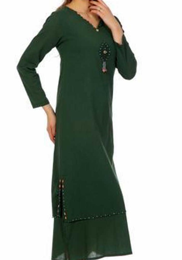 Şilebezi Elbise Boncuk İşlemeli Yeşil